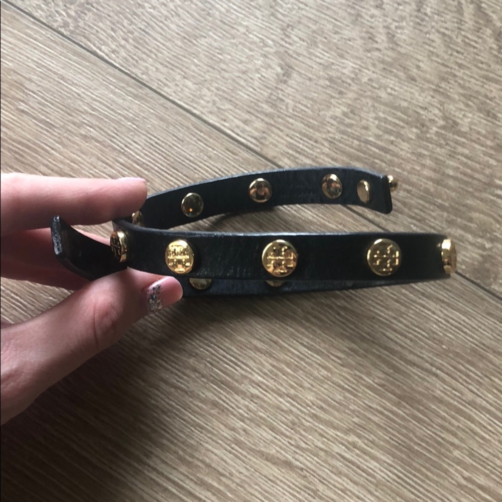Tory Burch Black Leather Wrap Bracelet